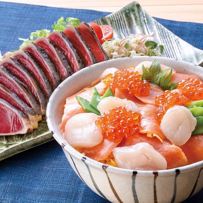 海鮮漬け丼・鰹の塩たたきセット